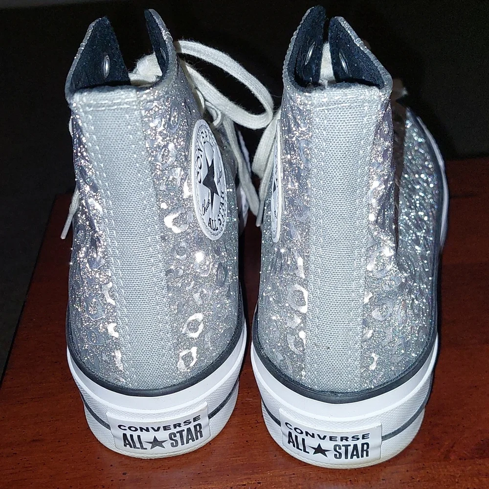 No trades/Likenew womens sparkle animal print Wedge Converse Hightop gym shoes - Picture 5 of 6